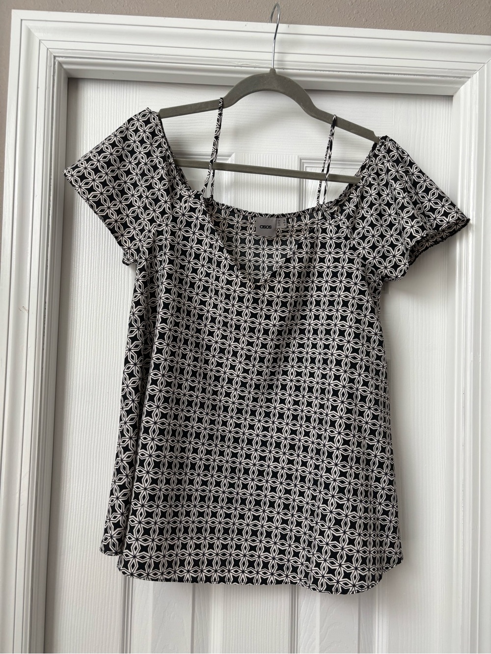 ASOS Black & White Geometric Off-Shoulder Camisole